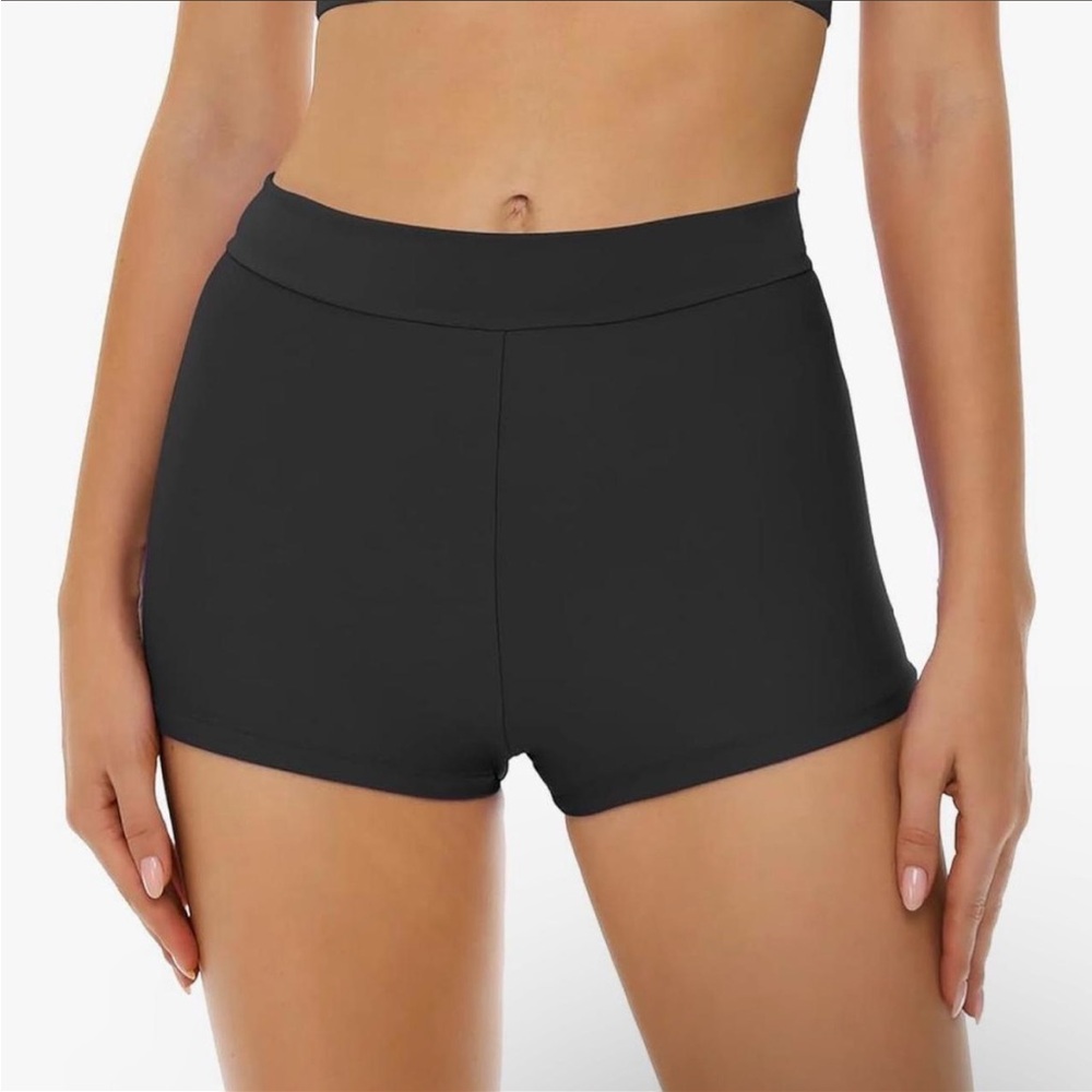 High-Waist Black Swim Boyshorts - Sleek Coverage